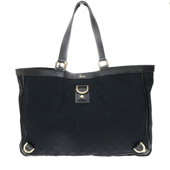 GUCCI Logo Abbey GG Pattern Shoulder Tote Bag Canvas Leather Black GHW 69YH181 - Picture 1 of 15
